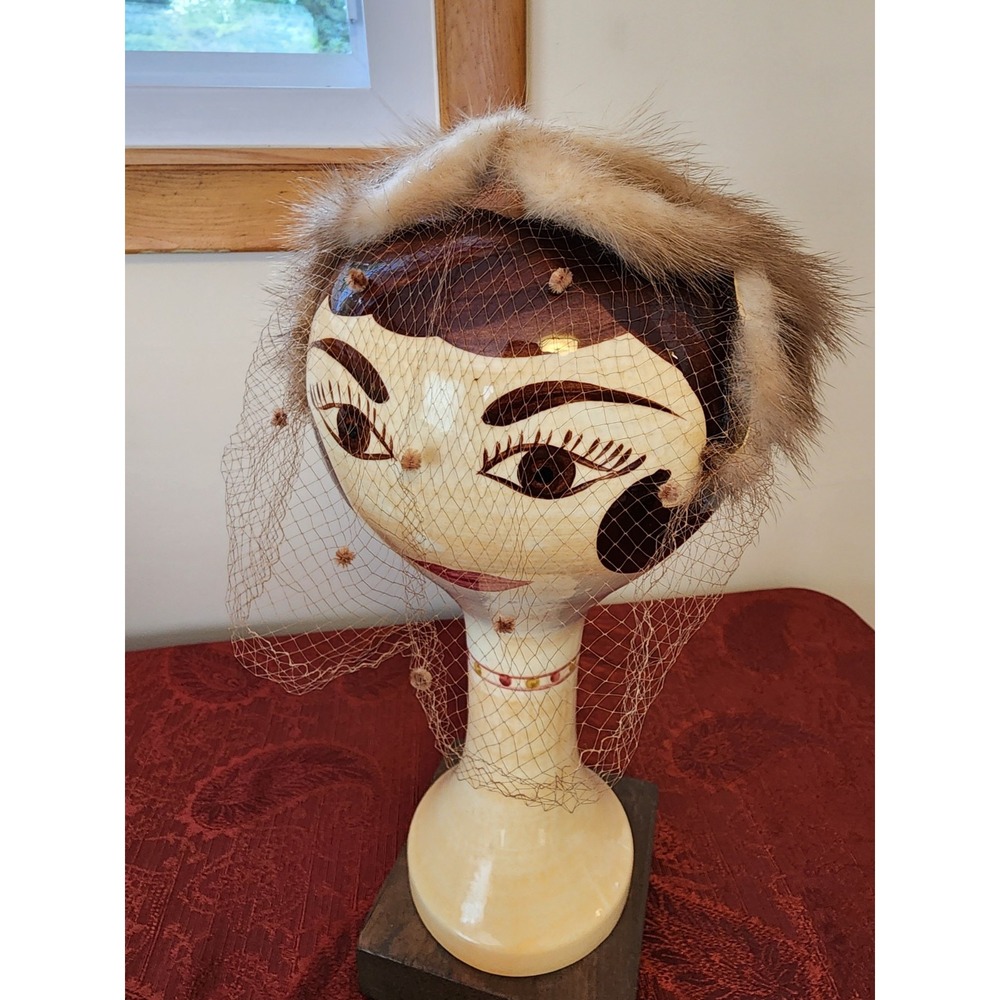 Vintage 1950s Fur Halo Headband Veil Fascinator Mink Old Hollywood Glam Ethereal